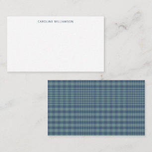Classic Blue Retro Glen Plaid Custom Name  Note Card