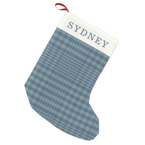 Classic Blue Retro Glen Plaid Personalized Name  Small Christmas Stocking