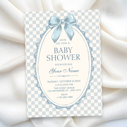 Classic blue ribbon baby shower invitation