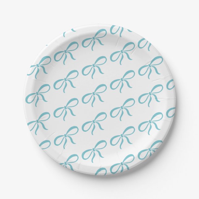 Classic Blue Ribbon Baby Shower Paper Plates (Front)