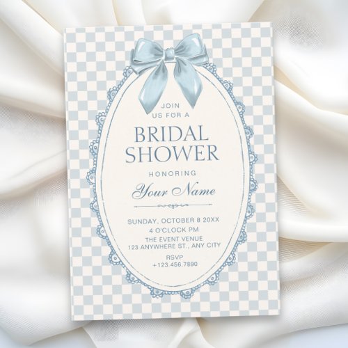 Classic blue ribbon bridal shower invitation