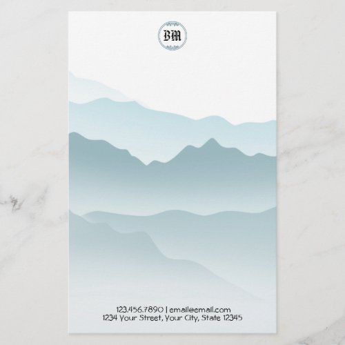 Classic Blue Rolling Mountains Background Stationery