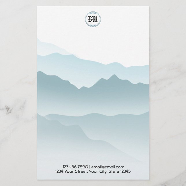 Classic Blue Rolling Mountains Background Stationery (Front)