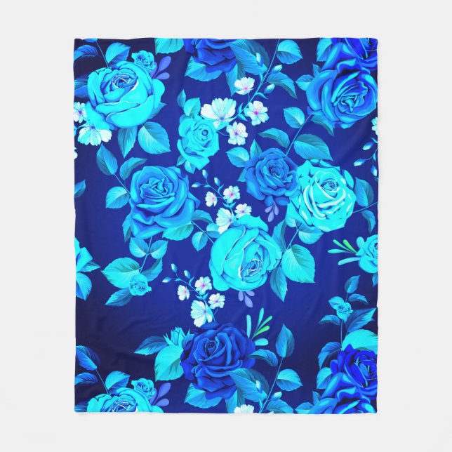 Classic Blue Rose Flowers Pattern-87600 Fleece Blanket (Front)