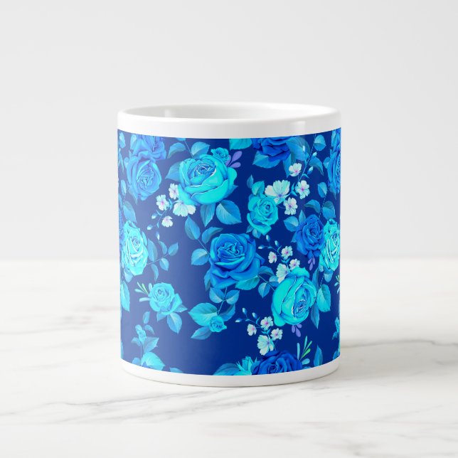 Classic Blue Rose Flowers Pattern-87600 Giant Coffee Mug (Front)
