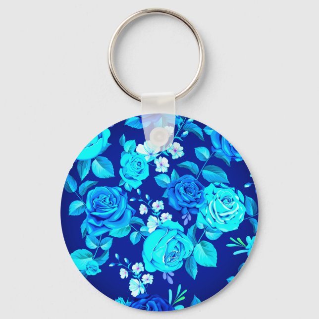 Classic Blue Rose Flowers Pattern-87600 Keychain (Front)
