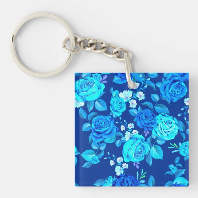 Classic Blue Rose Flowers Pattern-87600 Keychain (Front)