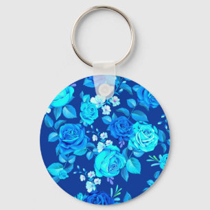 Classic Blue Rose Flowers Pattern-87600 Keychain