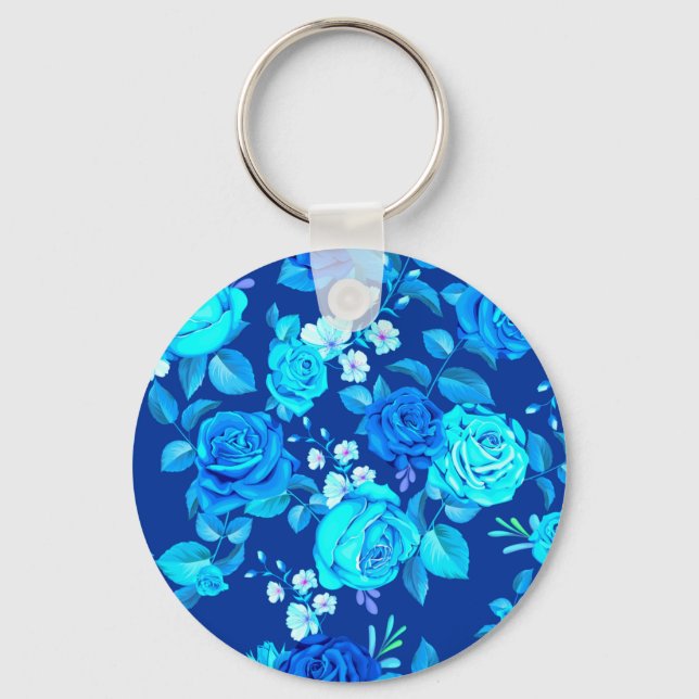 Classic Blue Rose Flowers Pattern-87600 Keychain (Front)
