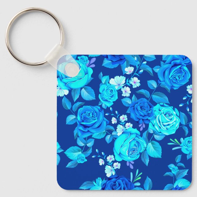 Classic Blue Rose Flowers Pattern-87600 Keychain (Front)