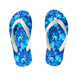 Classic Blue Rose Flowers Pattern-87600 Kid's Flip Flops