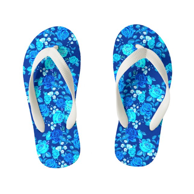 Classic Blue Rose Flowers Pattern-87600 Kid's Flip Flops (Footbed)