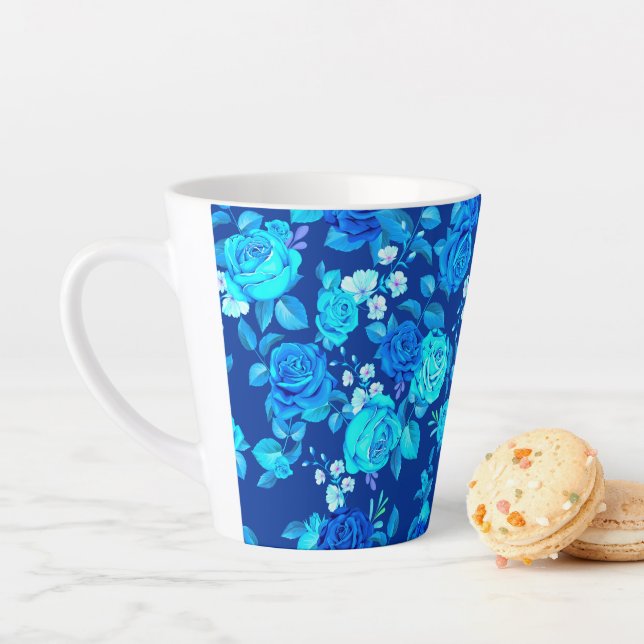 Classic Blue Rose Flowers Pattern-87600 Latte Mug (In Situ)
