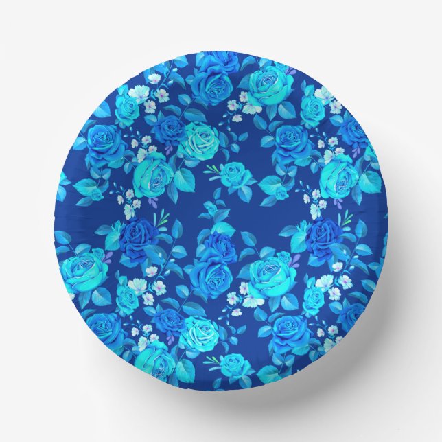 Classic Blue Rose Flowers Pattern-87600 Paper Bowls (Front)
