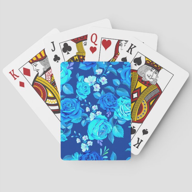 Classic Blue Rose Flowers Pattern-87600 Poker Cards (Back)