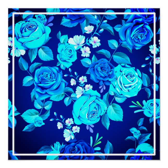 Classic Blue Rose Flowers Pattern-87600 Poster (Front)