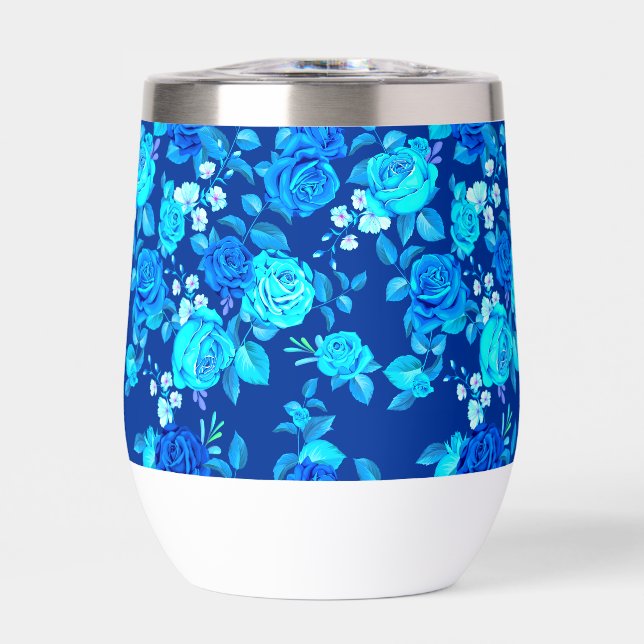 Classic Blue Rose Flowers Pattern-87600 Thermal Wine Tumbler (Front)