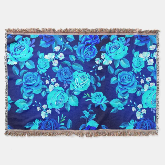 Classic Blue Rose Flowers Pattern-87600 Throw Blanket (Front)