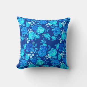 Classic Blue Rose Flowers Pattern-87600 Throw Pillow