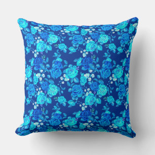 Classic Blue Rose Flowers Pattern-87600 Throw Pillow