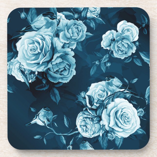Classic Blue Rose Pattern Beverage Coaster (Front)