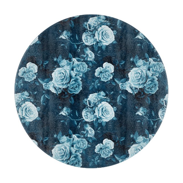 Classic Blue Rose Pattern Cutting Board (Front)