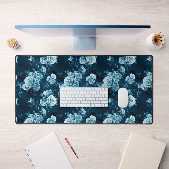 Classic Blue Rose Pattern Desk Mat (Office 1)