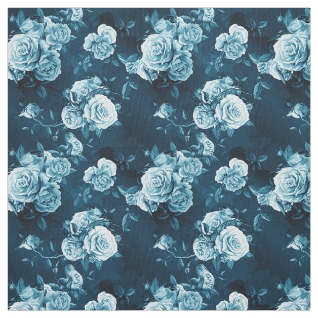 Classic Blue Rose Pattern Fabric (Swatch)