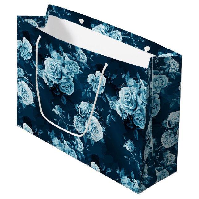 Classic Blue Rose Pattern Large Gift Bag (Front Angled)