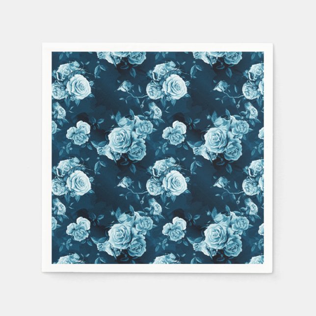 Classic Blue Rose Pattern Napkins (Front)
