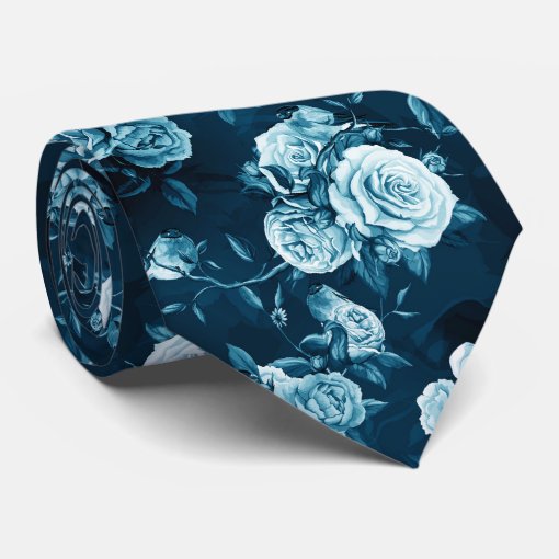 Classic Blue Rose Pattern Neck Tie | Zazzle