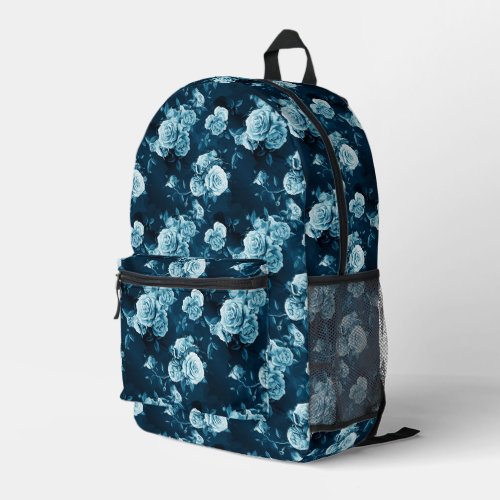 Classic Blue Rose Pattern Printed Backpack