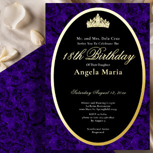 Classic Blue Roses 18th Birthday Debut Gold Foil Invitation