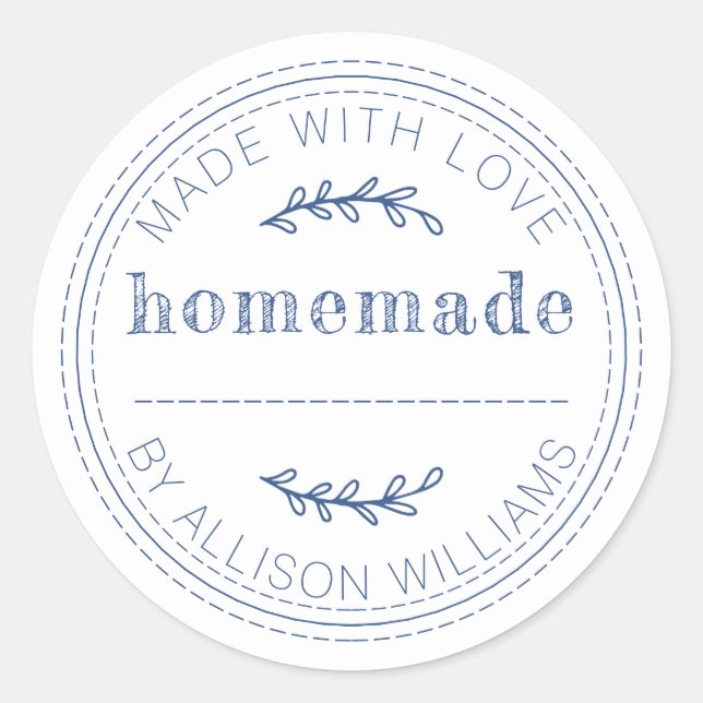 Classic Blue Rustic Homemade Baked Goods Round Sticker (Front)