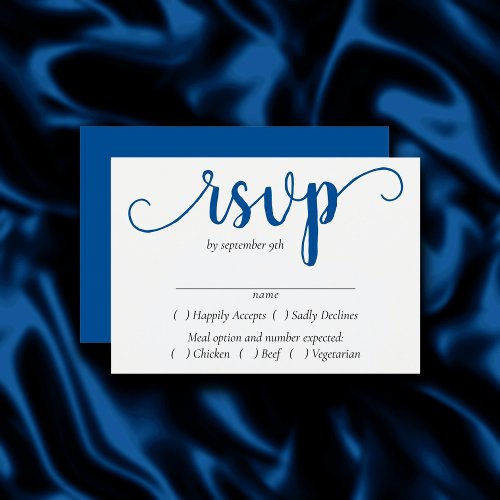 Classic Blue Script  Cerulean Azure Entree Choice RSVP Card