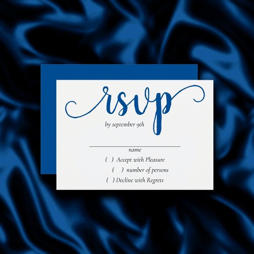 Classic Blue Script  Cool Azure Cerulean Flourish RSVP Card