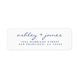 Classic Blue Script Elegant Wedding Return Address Label