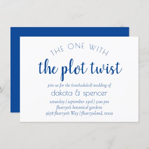 Classic Blue Script  One with Wedding Plot Twist Invitation