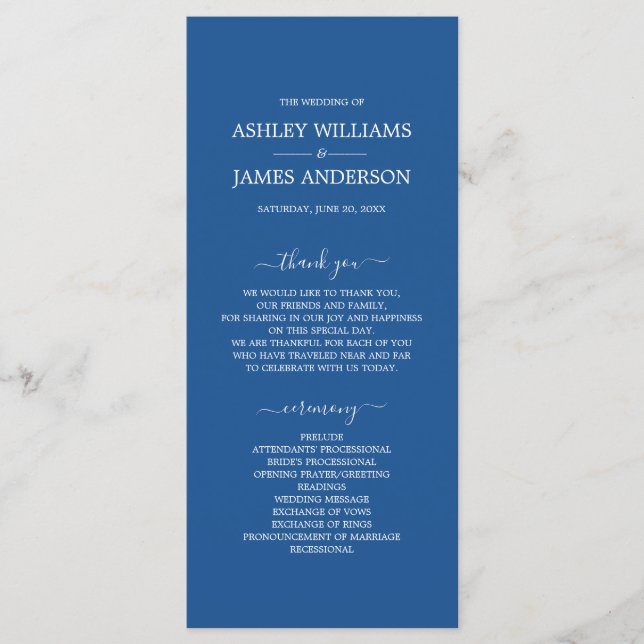 Classic Blue Script Wedding Program (Front)