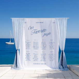 Classic Blue Script Wedding Seating Chart Fabric  Tapestry