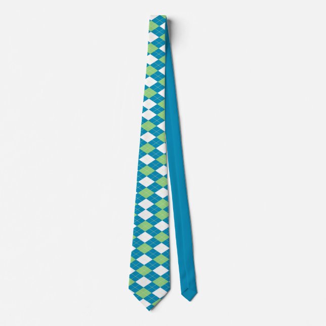 Classic Blue Seagreen Argyle Diamond Tartan Men's Neck Tie (Front)