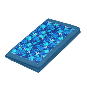 Classic Blue Seamless Pattern With Flowers Trifold Wallet