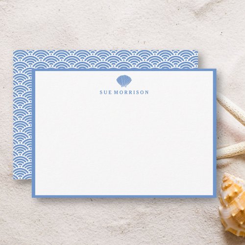 Classic Blue Seashell Personalized 5x3 Stationery Note Card