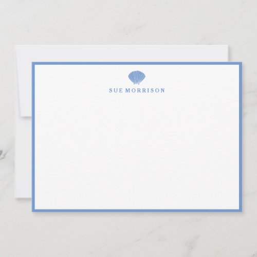 Classic Blue Seashell Personalized 5x7 Stationery Note Card