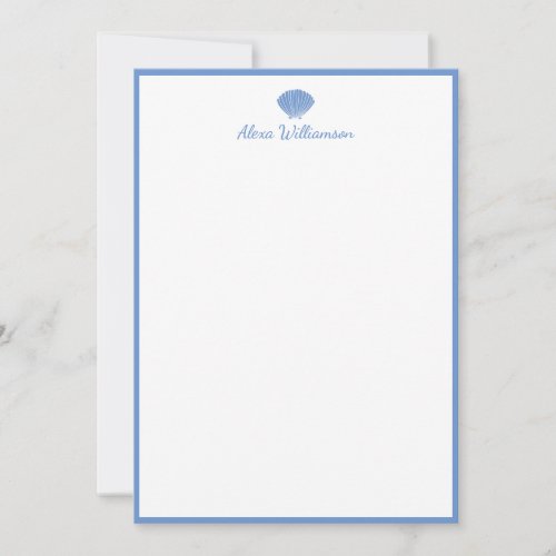 Classic Blue Seashell Personalized Stationery Note Card