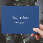 Classic Blue Self-Addressed RSVP Envelope<br><div class="desc">Chic,  modern and simple self-addressed RSVP envelope with your names in white elegant handwritten script calligraphy on a classic blue background. Perfect for your wedding! Simply add your names and address. Exclusively designed for you by Happy Dolphin Studio.</div>