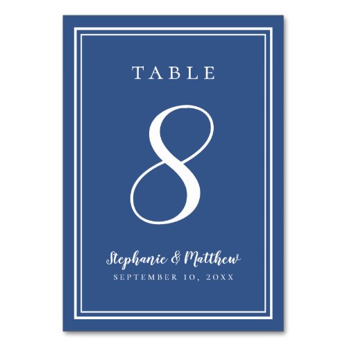 Classic Blue Simple Wedding Dinner Table Number