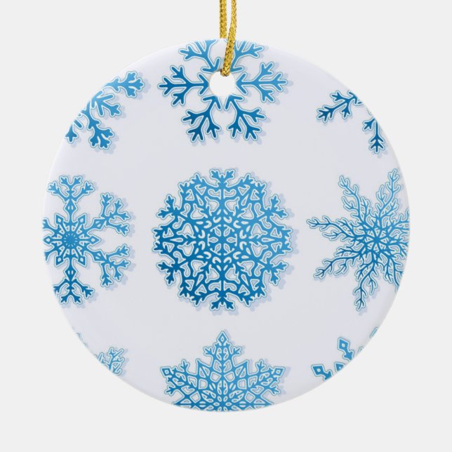 Classic Blue Snowflakes White Christmas Ornament (Front)