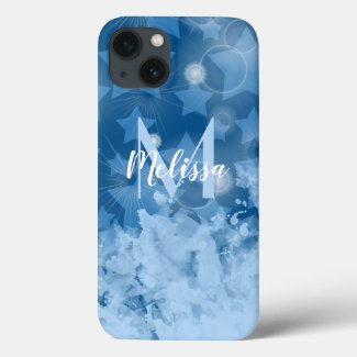 Classic Blue Stars pattern Modern Monogram Name