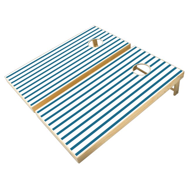 Classic Blue Stripe Cornhole Set (Angled)